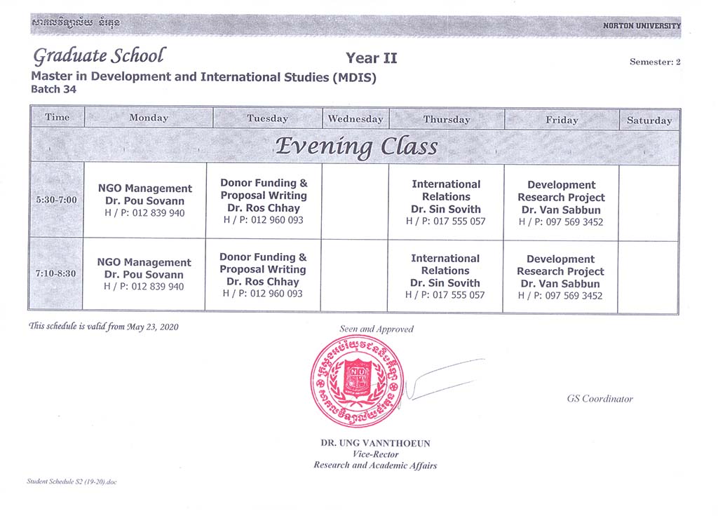 Graduate School Schedule, Semester 2